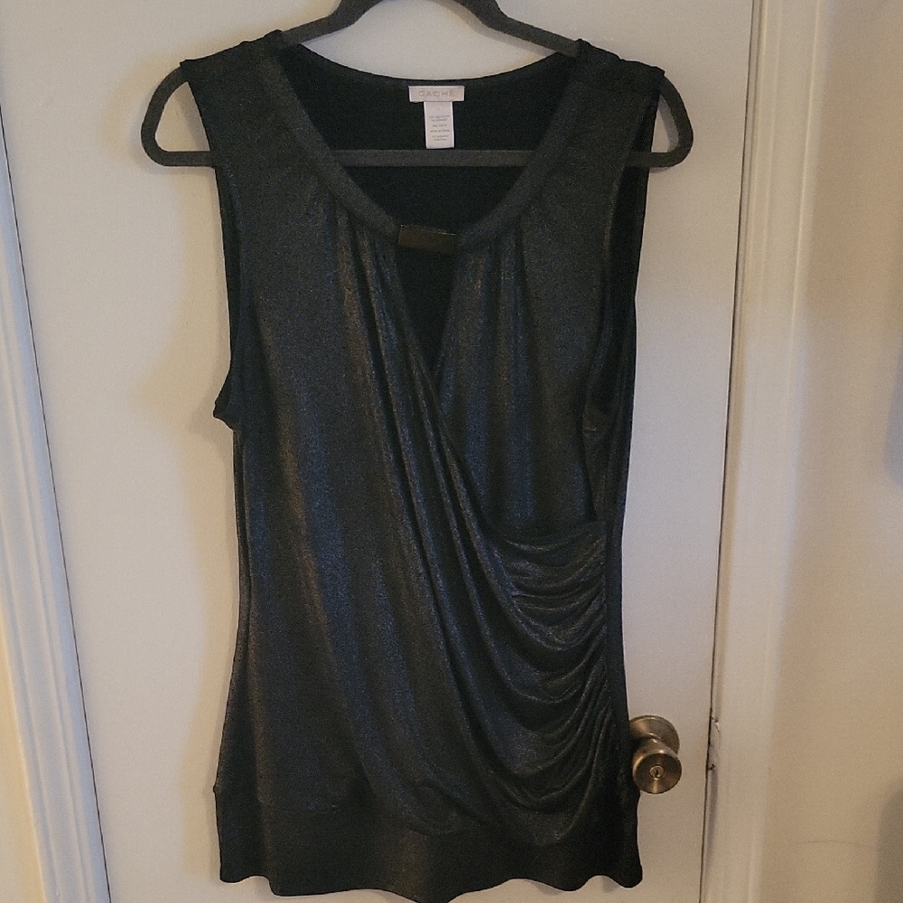 Cache Black Shimmer Sleeveless Blouse